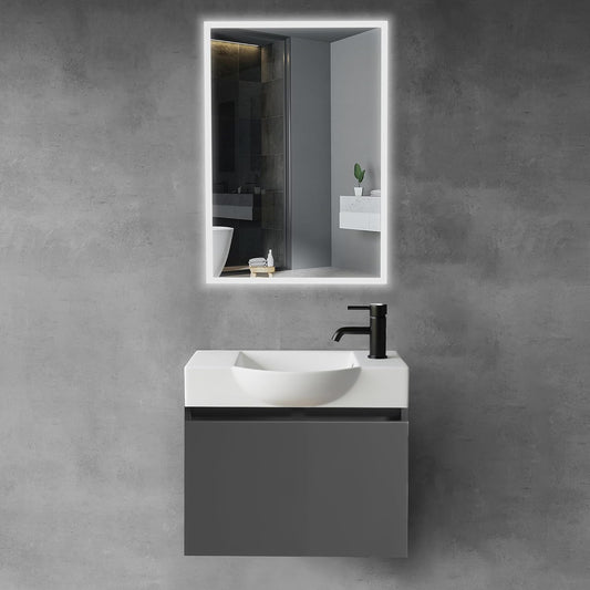 Alpenberger Bathroom Furniture Set with Washbasin, Hanging Bathroom Cabinet, Sink with Base Cabinet, Bathroom Cabinet with Mirror, Bathroom Cabinet for Small Bathrooms + Guest Toilet, Washbasin - QUORE