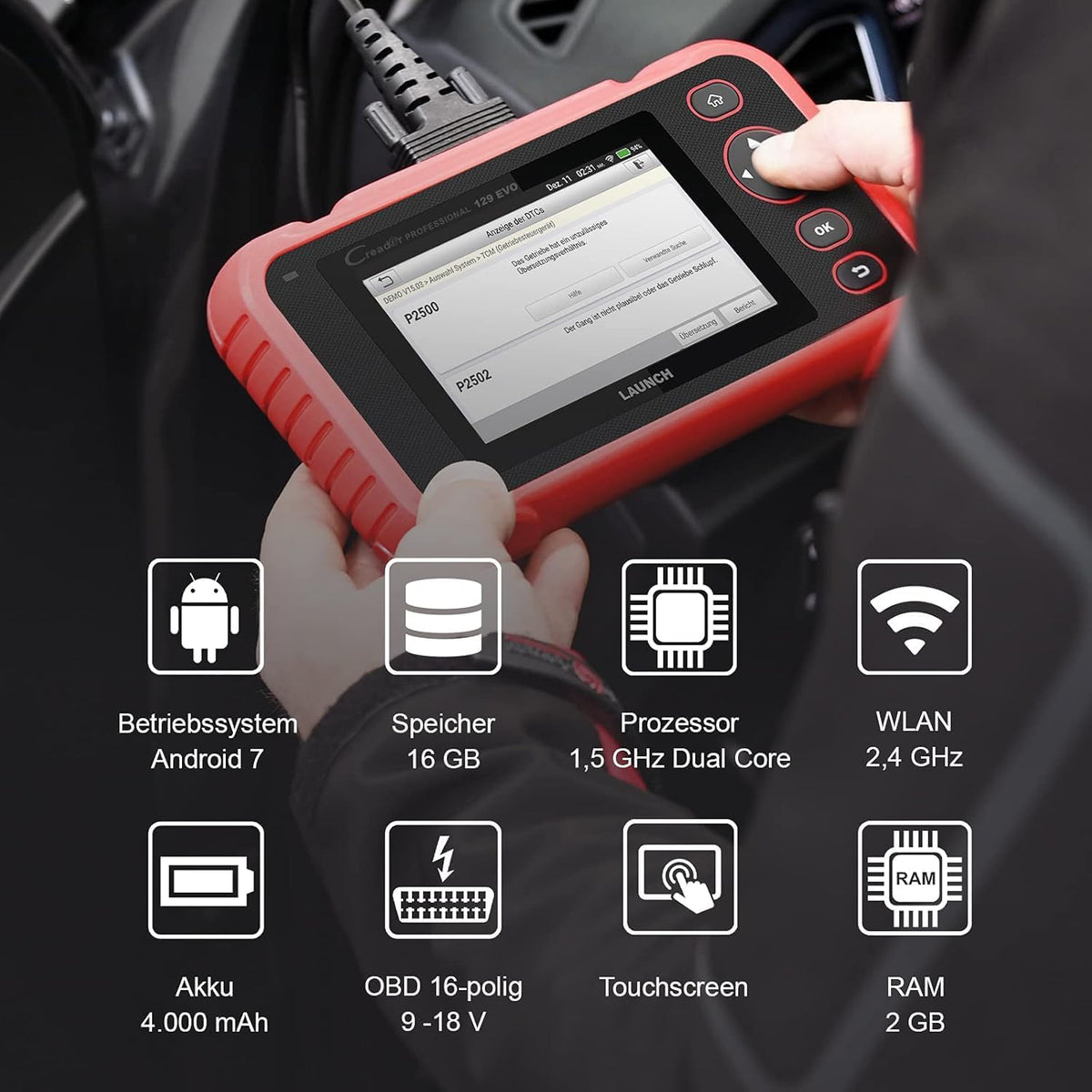 OBD2 Diagnosetool – Auto Uitleesapparaat – Autodiagnose Scanner – Foutcode Lezer – EOBD Tester – 4 Systemen Diagnose – 7 Servicefuncties – Touchscreen – Wifi Update