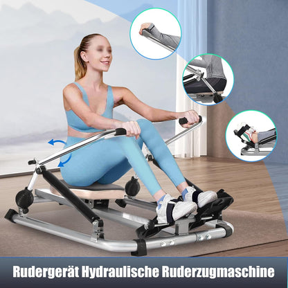 Hydraulic Home Rowing Machine, Rowing Machine with 120 kg Load Capacity & LCD Screen - Noiseless Fitness Device with Adjustable Resistance (15-55 kg) - Rowing Machine for a Full - QUORE