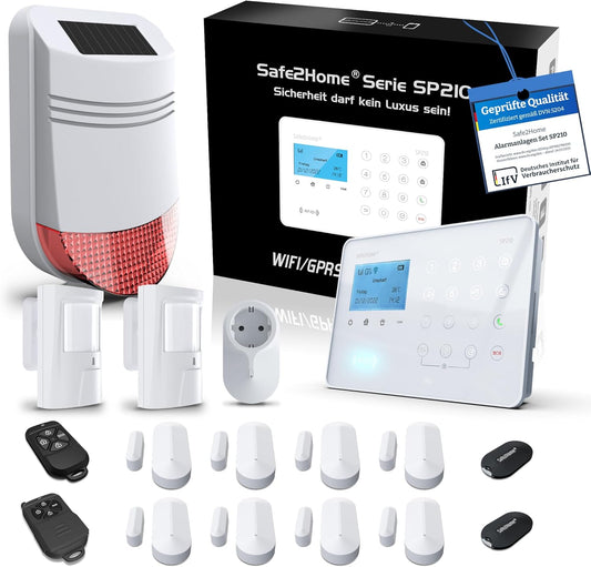 Safe2Home Draadloze alarminstallatieset met sabotagebeveiliging, draadloos smart home-alarmsysteem met app-bediening, wit