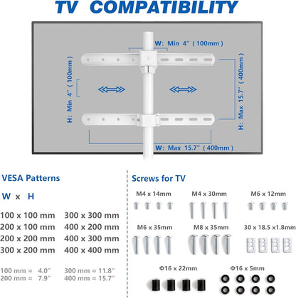 RFIVER Statief ezel tv-standaard voor 32-65 inch LED LCD OLED-scherm - Draaibaar en in hoogte verstelbaar houten tv-vloerstandaard - Max VESA 400x400mm - Max belasting 35kgs - wit
