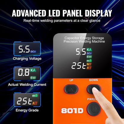 VEVOR Accupuntlasapparaat, 14,5 kW energieopslag met soldeerstift 73B, puntlassen 801D, 2 lasmodi voor zuiver nikkel van 0,1 – 0,3 mm, batterijen