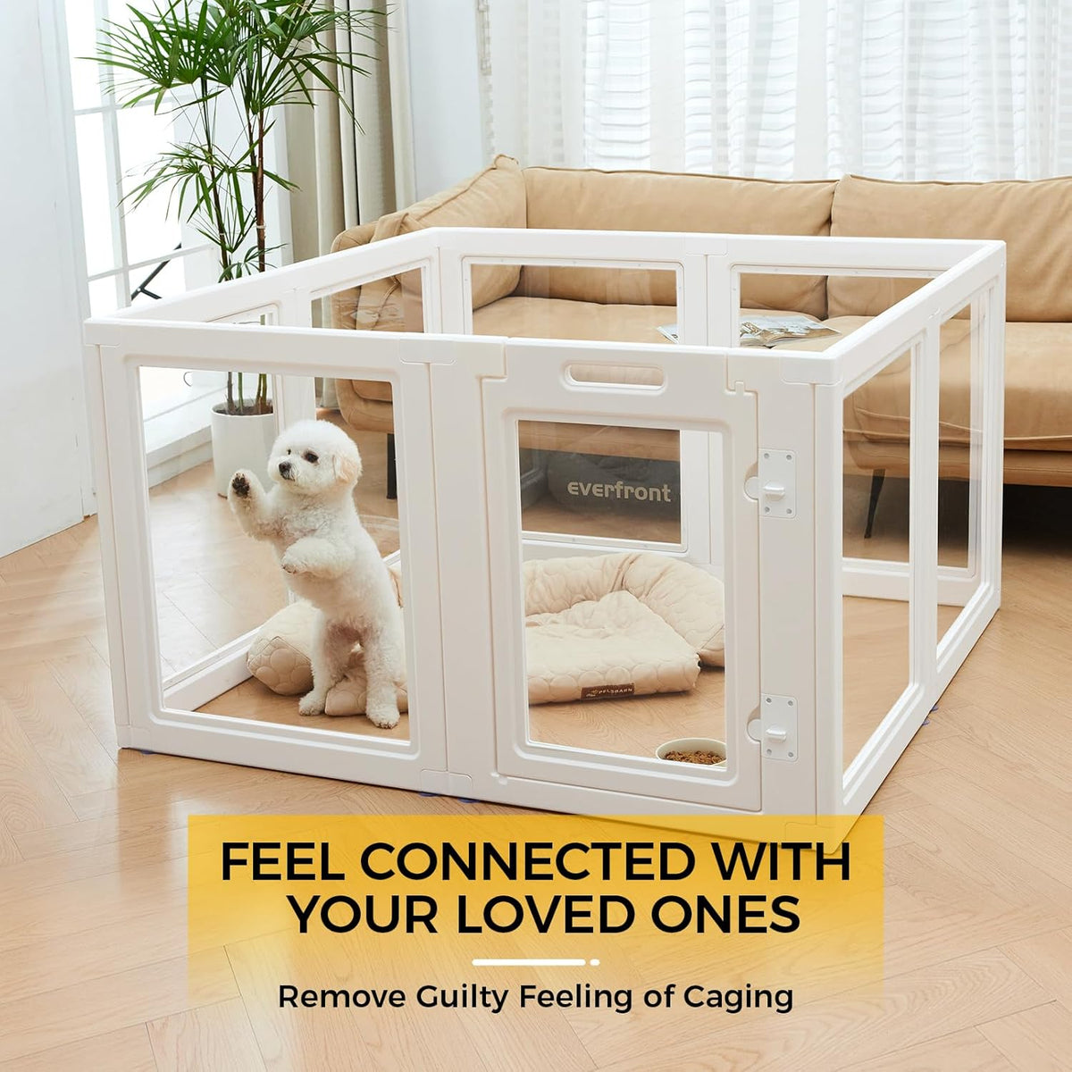 Transparante acryl plastic hondenbox - doorzichtige hondenspeelbox - eenvoudig te monteren acryl hondenbox - puppy box, kattenbox, box voor kleine dieren, hondenspeelbox binnenshuis (wit