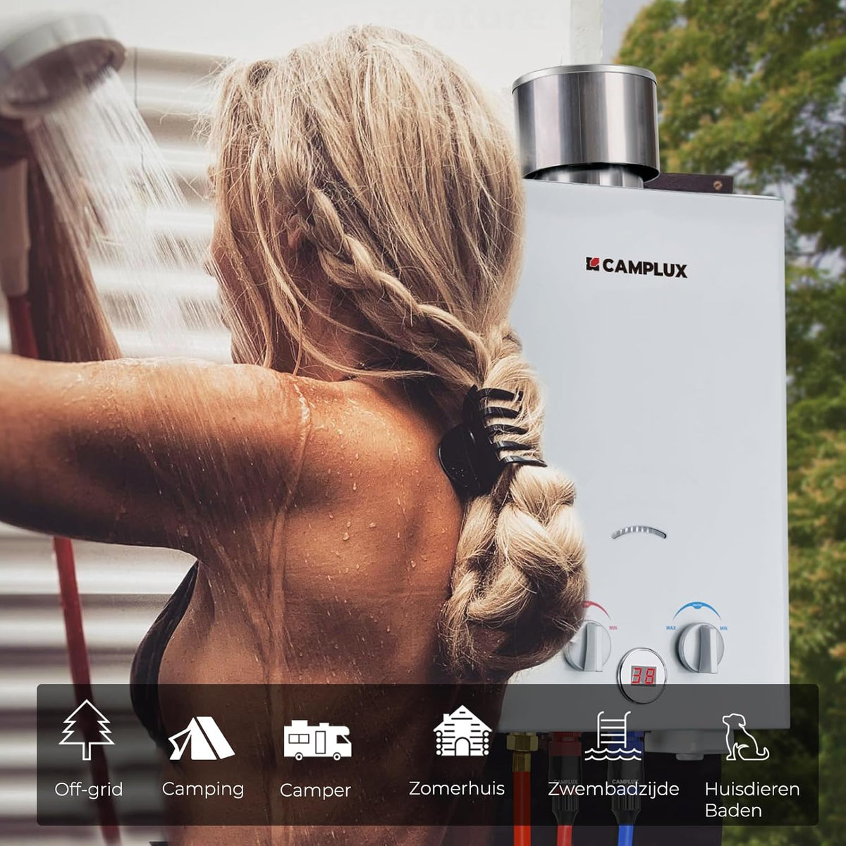 Camplux BW158C 6L Tankless Gas Boiler, Draagbare LPG Douche voor Camping, RV, Wassen Paarden