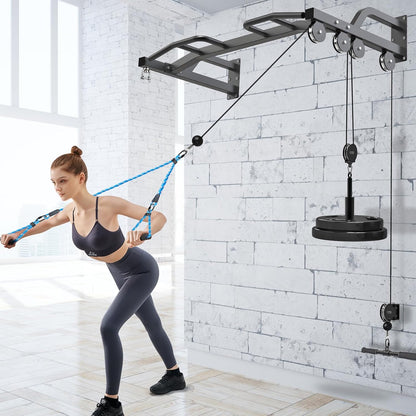 48" Wall Mounted Multifunction Cable Pulley System Gym, 48" Wall Mounted Pull Up Bar, Cable Machine LAT Pulldown Attachments, DIY Home Gym Pulley Cable Machine Attachment System, Punching Bag Hanr