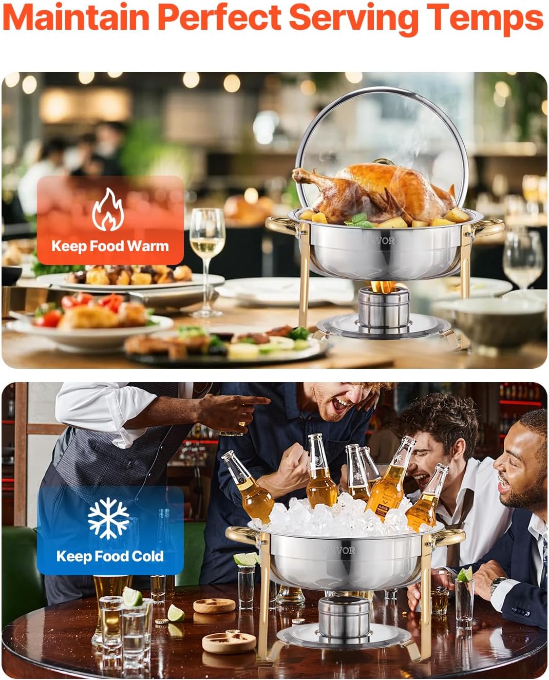 Chafing Dish Buffetset Goud – Buffetwarmer – Warmhoudschaal – Buffetchafer – Catering Warmer – 4-Delige Set – 5 Qt / 4,7 Liter – RVS