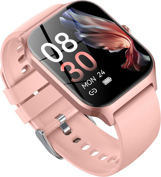 CASCHO Smartwatch voor dames, 1,85 inch smartwatch met spraakfunctie, 115+ sportmodus, fitnesstracker met stappenteller, pulsoximetrie, zuurstofverzadiging, slaapmonitor, IP68 horloge (lila roze)