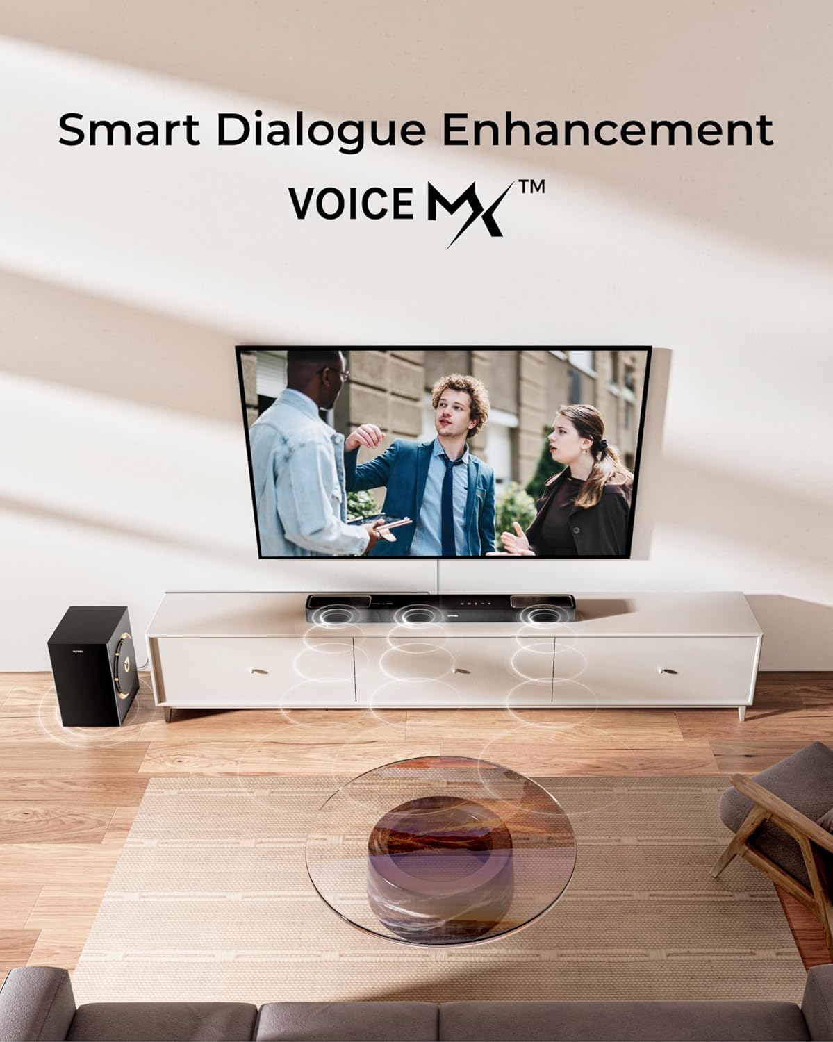 ULTIMEA 3.1.2ch soundbar voor tv-apparaten met Dolby Atmos, soundbar met subwoofer voor thuisbioscoop, surround soundsysteem voor televisies met 6,5 inch subwoofer, HDMI eARC, BT 5.4, Skywave F30 Boom