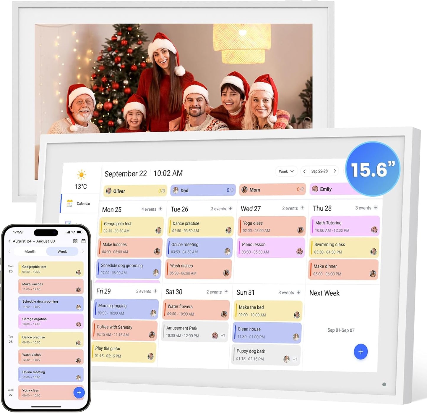 Digital Calendar, 15.6 Inch Smart Calendar & Chore Chart, 1920x1080 IPS Touchscreen Display for Family Schedule, Sync Schedules & Share Moments via App from Anywhere - Wall Mounted & Tabletop