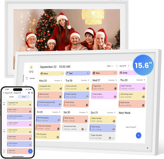 Digital Calendar, 15.6 Inch Smart Calendar & Chore Chart, 1920x1080 IPS Touchscreen Display for Family Schedule, Sync Schedules & Share Moments via App from Anywhere - Wall Mounted & Tabletop
