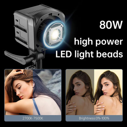 GVM 80W LED videolamp met softbox, app-bediening 2700K-7500K Bowens LED studiolicht continue verlichting, LED fotografie verlichting met 8 lichteffecten LED fotolamp voor studiovideo YouTube streaming