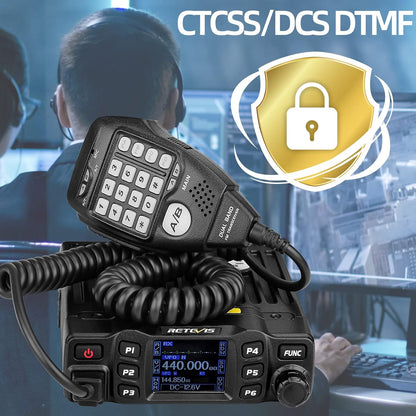 Retevis RT95 Mini Dubbele Band Mobiele Radio 25W 200 Kanalen Amateur Radio DTMF 5Tone Walkie Talkie Car Transceiver met Programmeerkabel (Zwart)