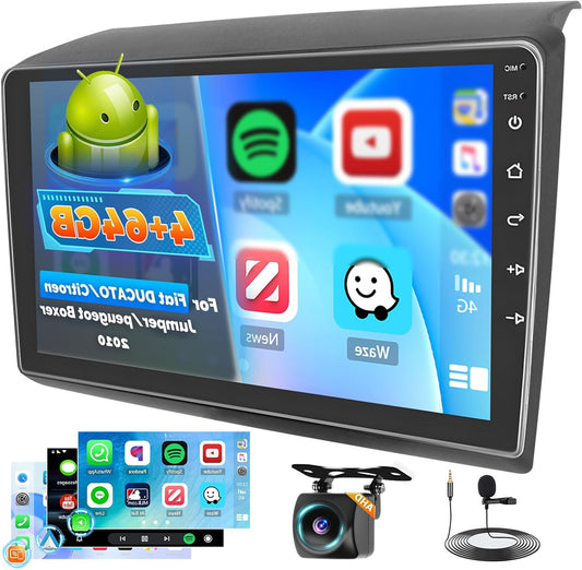 Roinvou 4+64G Android Car Radio for Fiat Ducato/Citroen Jumper/Peugeot Boxer 2011-2022 CarPlay Android Car MirrorLink, 9'' Touch Screen Radio with Bluetooth WiFi GPS 32EQ FM/RDS SWC Rear View Camera - QUORE