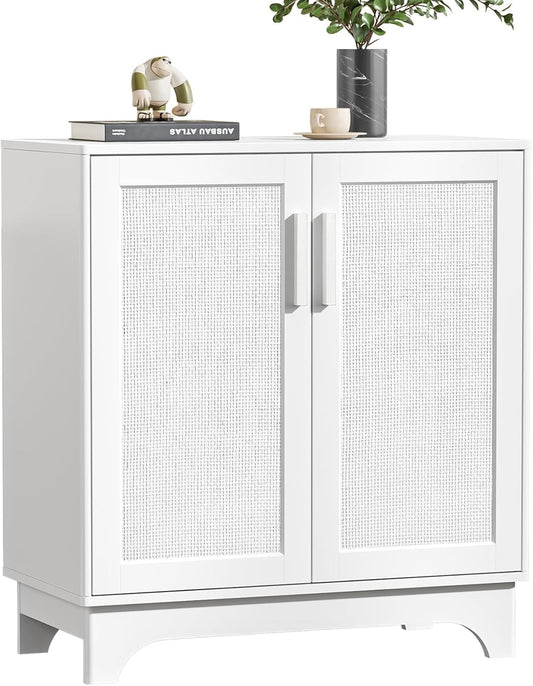 Rotan sideboard, keukenkast met verstelbare planken, landelijke stijl, buffetkast, hout, opbergkast, kantelbeveiliging, kast voor keuken, woonkamer, eetkamer, hal, 80 x 40 x 89 cm