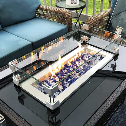 MESIDA 53x53x15 cm Vuurkorf Glas Windscherm, Gehard Glas Vuurplaats Tafelschild, Dik en Stevig, met Stevige Aluminium Hoekbeugel