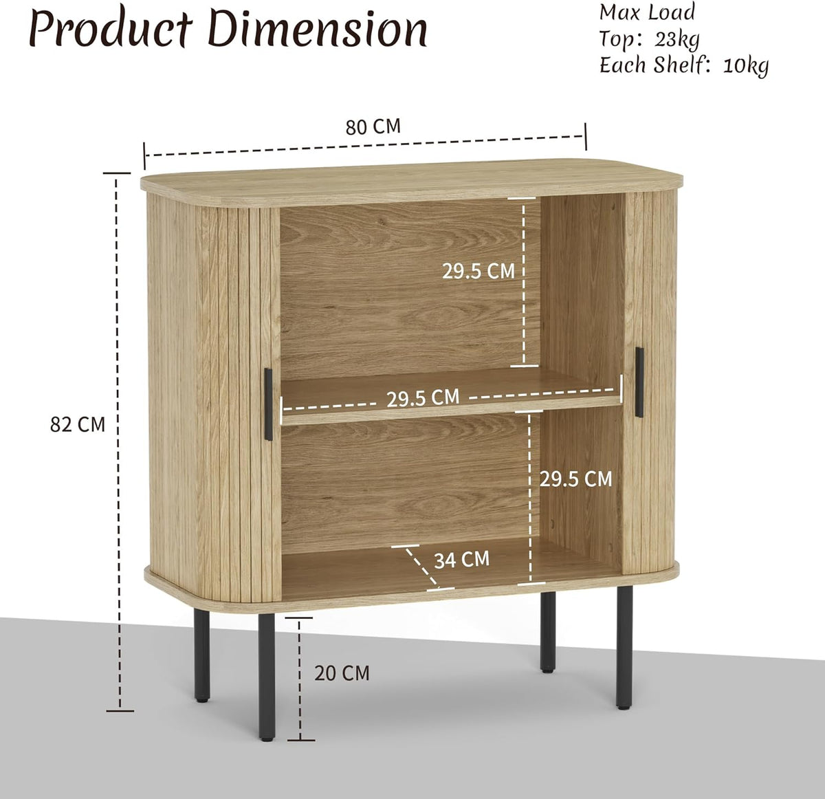 Keukenkast, sideboard met twee schuifdeuren, houten opbergkast met verstelbare planken, opbergkast voor keuken, eetkamer, woonkamer, houtkleuren