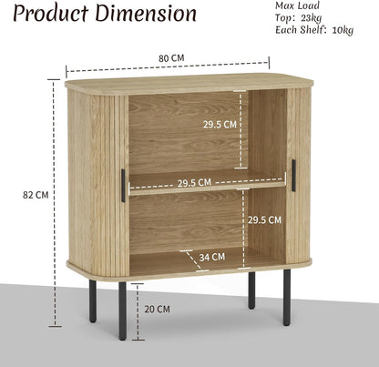 Keukenkast, sideboard met twee schuifdeuren, houten opbergkast met verstelbare planken, opbergkast voor keuken, eetkamer, woonkamer, houtkleuren
