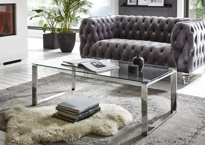 HAKU Möbel Salontafel roestvrij staal, Roestvrij staal, veiligheidsglas 8 mm - Maat: B 120 cm x H 40 cm x D 60 cm, Stijl: Modern