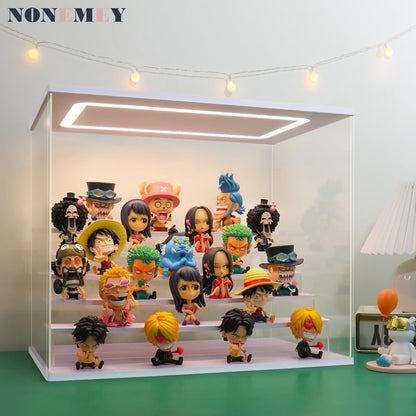 Nonemey Transparante Acryl Vitrinestandaard met Led Licht, 2/3/4/5/6 Lagen Opslag Vitrine Stofdichte Organisator Acryl Doos voor verzamelobjecten Beeldjes (Wit, 6Tier-49*30*40 cm)