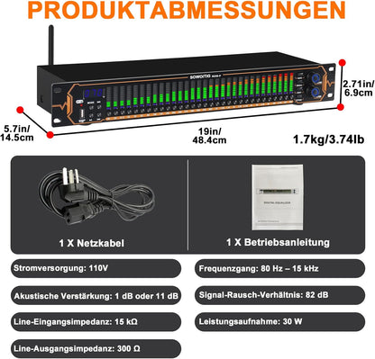Stereo equalizer met 15-bands EQ voor thuisaudiosysteem, dual-channel DJ-equalizer
