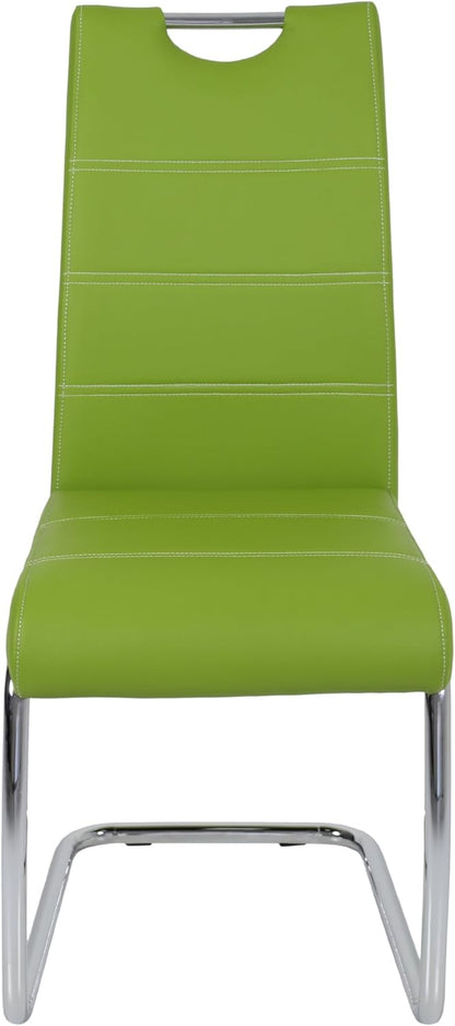 Apollo Set van 2 schommelstoelen, keukenstoel Flora, kunstleder groen, handgrepen, verchroomd metalen frame, 42 x 57 x 98 cm