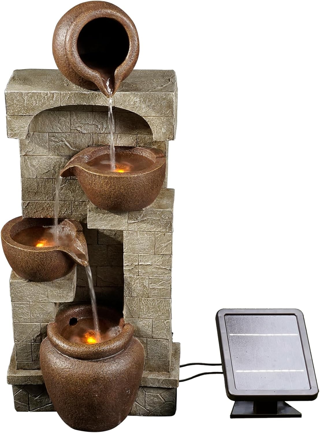 Teamson Home Buiten Tuin Water Fontein - Waterornament - Zonne-Energie - 4 Lagen Pot Ontwerp - Waterval - Tuindecoratie - Binnen & Buiten - Met Pomp - 31 x 26.2 x 72.4 (cm)