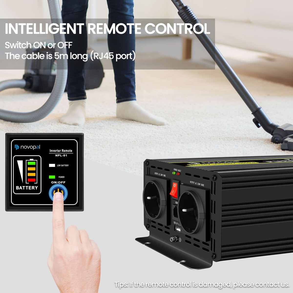 <font dir="auto" style="vertical-align: inherit;"><font dir="auto" style="vertical-align: inherit;">        novopal Power Inverter Pure Sine Wave - 3000 Watt 12V DC to 230V/240V AC Converter - 2 AC EU Outlets Car Inverter with Dual USB Ports - 5 Meter Rem