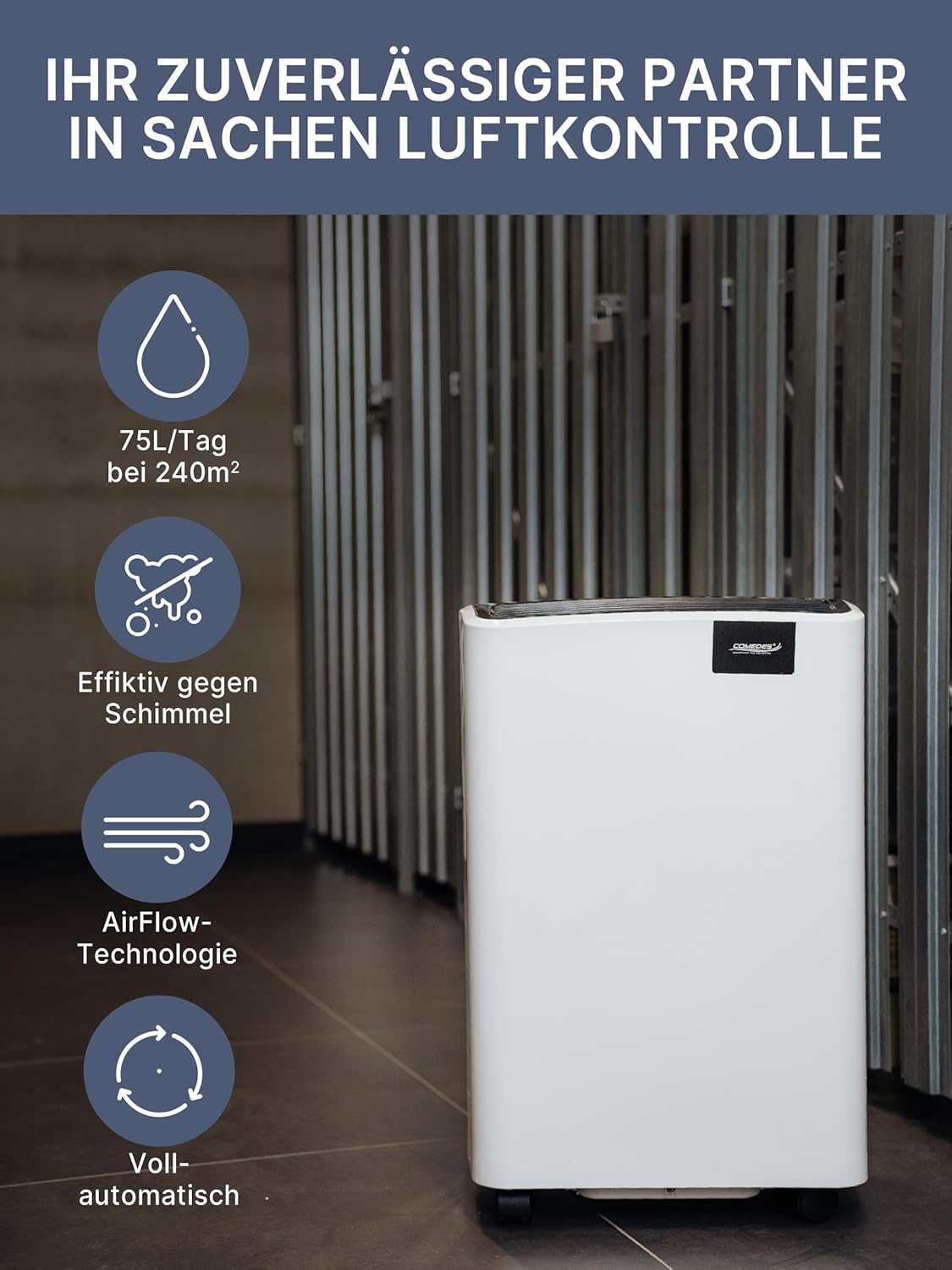 Comedes Demecto 70 Luchtontvochtiger bouwdroger (max. 75 liter/24 uur; geschikt voor ruimtes en kelders tot 240 m²/550 m³