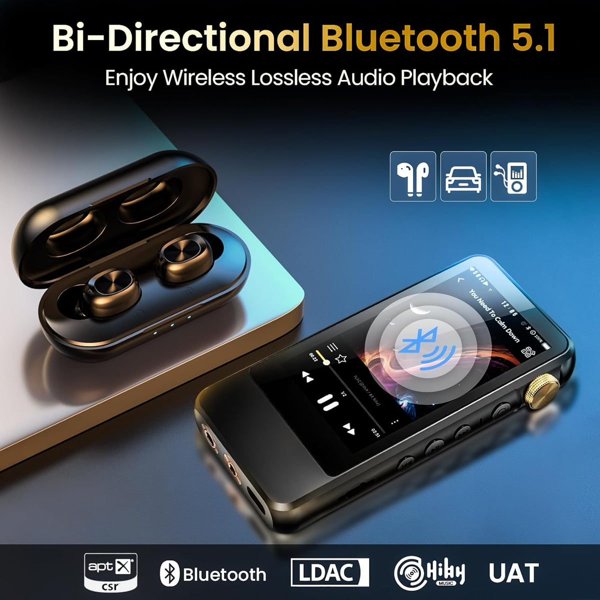 HiFi MP3 Speler – Draagbare Muziekspeler – Digitale Audio Speler – Lossless Music Player – Bluetooth 5.1 – 3,2" Touchscreen – 128GB Geheugen Uitbreidbaar Tot 512GB