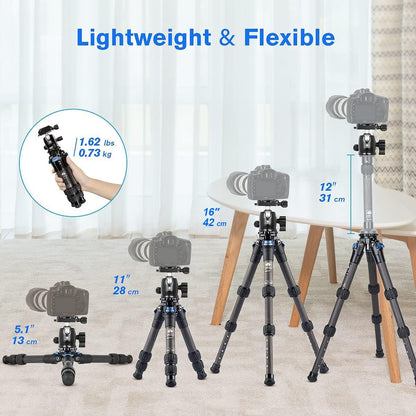 Mini Statief Zwart – Camerastatief – Reisstatief – Tafelstatief – Compact Statief – Koolstofvezel – 360° Balhoofd