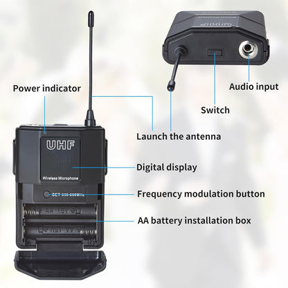 4-kanaals draadloos microfoonsysteem met lavalier- en headsetmicrofoons, 4x50 instelbare frequenties, ideaal voor karaoke, bijeenkomsten, kerk, 300 ft bereik (4 bodypacks)
