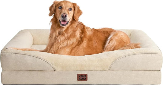 Orthopedisch Hondenbed – Honden Sofa – Dierenbed – Hondenkussen – Ligbed – Memory Foam – Waterdicht – Beige 106,5x76x18,5 cm – Afneembare Wasbare Hoes – Anti-slip Onderkant