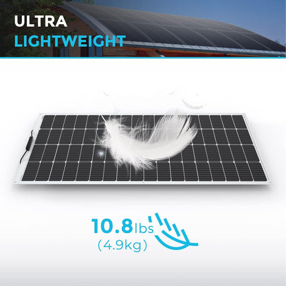 Renogy Zonnepaneel, 200 W, 12 V, flexibel monokristallijn zonnepaneel, silicium, zonnecel, fotovoltaïsch, off-grid voor 12 V-batterijen, camper, caravan, boten