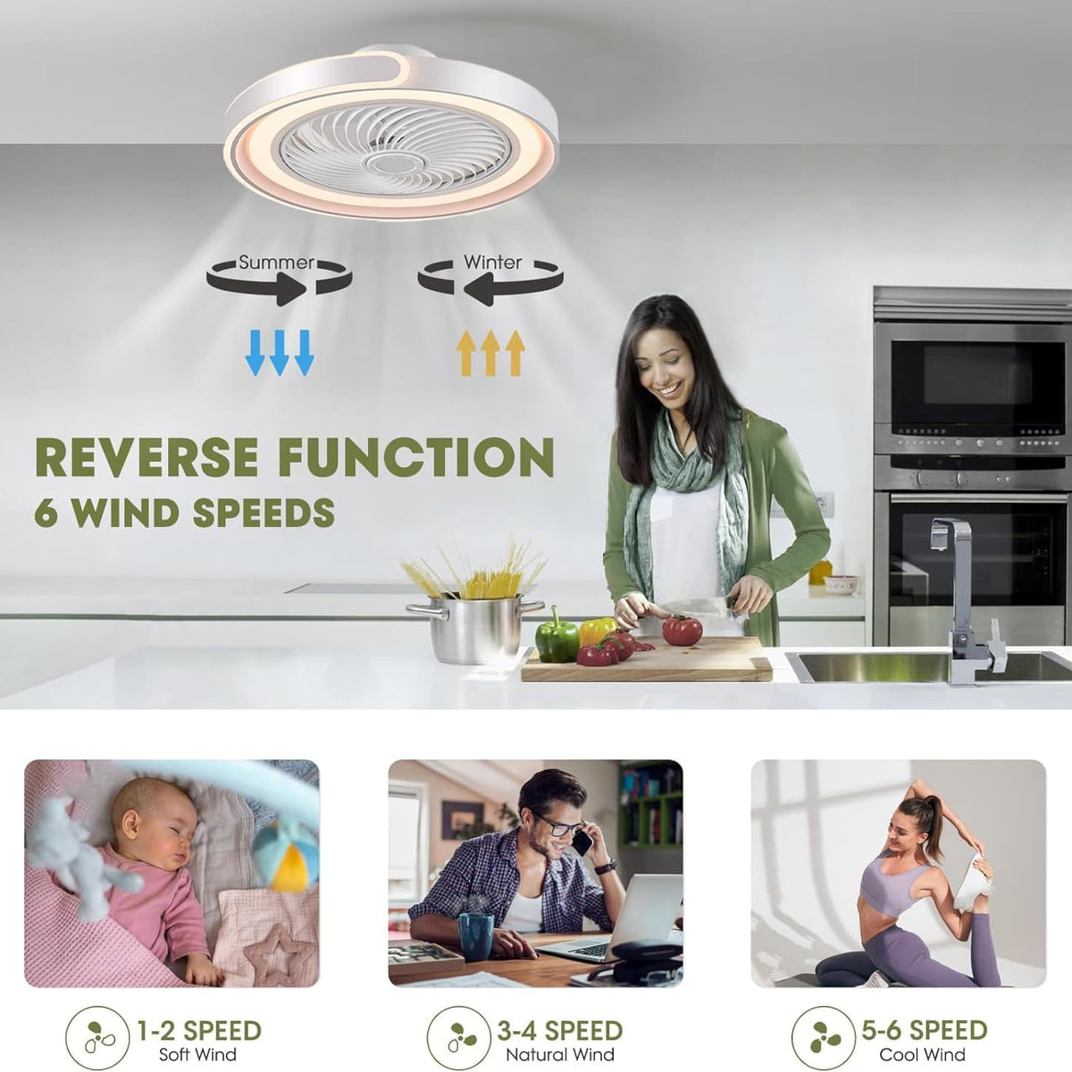 TYJY Modernity Ronde plafondventilator, stil, met licht, 50 cm, plafondlamp, ventilator, 70 W, led, dimbaar, met afstandsbediening, app, timer, 6 snelheden, voor woonkamer, slaapkamer, eetkamer (wit)