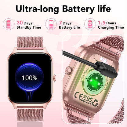 CASCHO Smart Horloges voor dames, 1,8 inch HD fitnesshorloge (beantwoorden/bellen), 120+ sportmodi met hartslag-/slaapmonitor, IP68 waterdicht, fitnesstracker voor iOS Android, PRG4-Rose