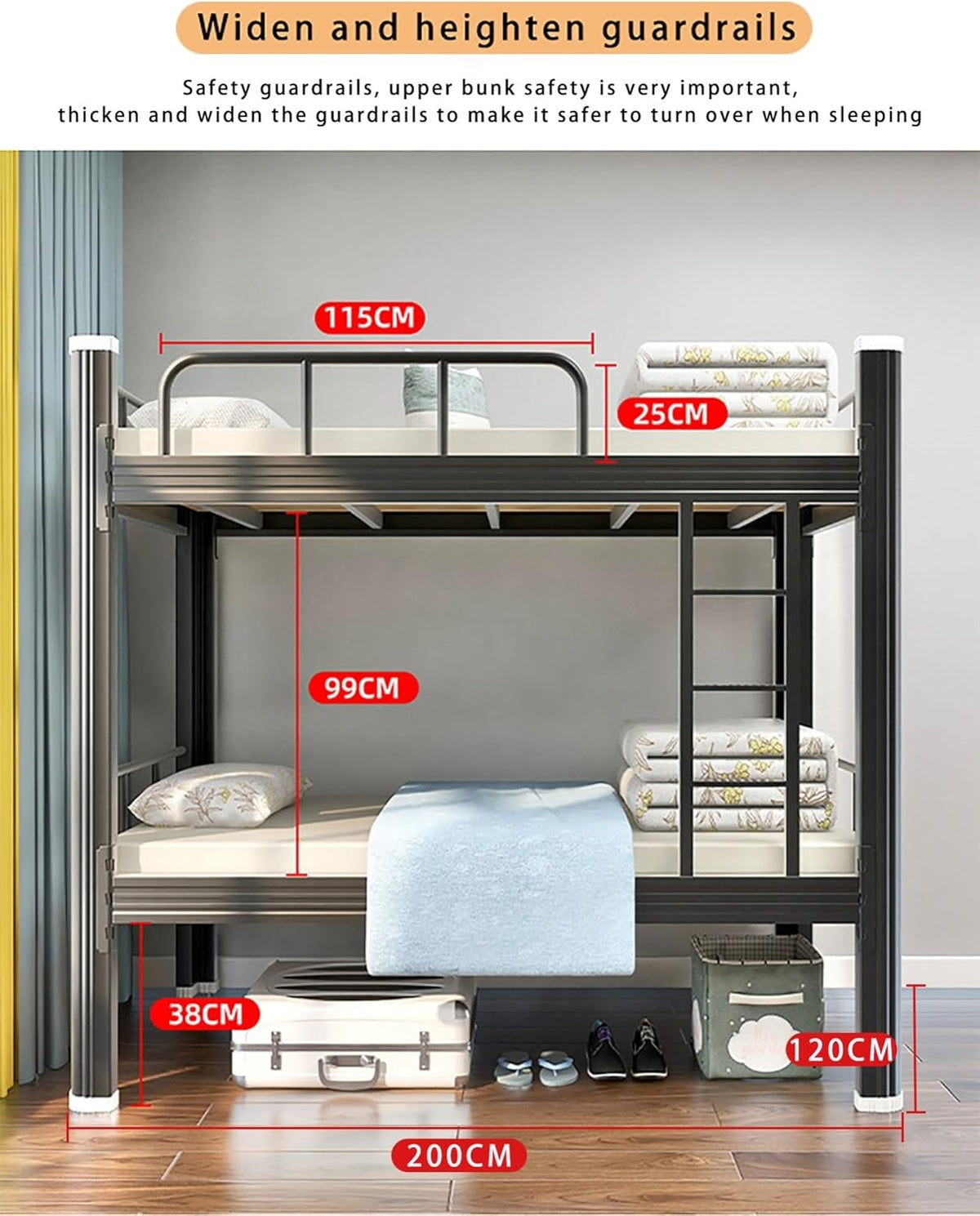Hoogslaper 120x200 Metalen Bedframe Dubbelstapelbed Volwassen Etageslaper Stapelbed met Ladder en Bedframe Robuust Dubbelstapelbed van Staal voor Tieners en Volwassenen (Wit, 120x200cm)