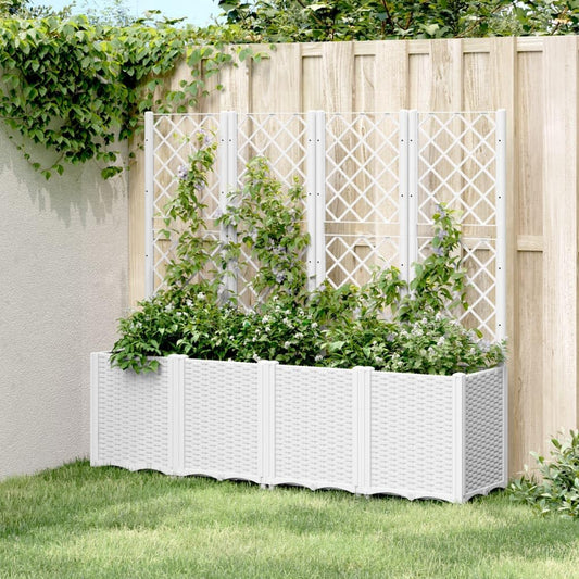 Flower Box for Garden with Trellis White 160 x 40 x 140 cm PP Furniture Outdoor Planter with Grid for Garden - QUORE