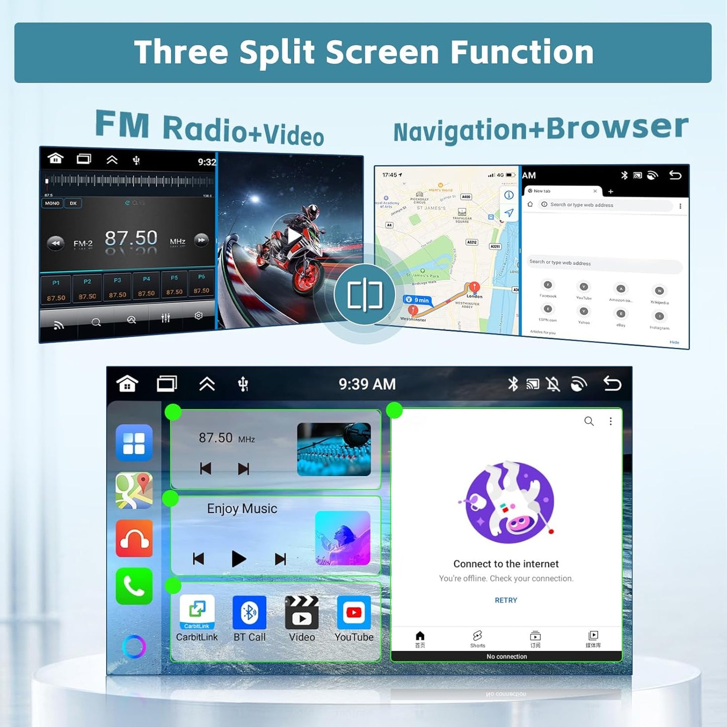Android Autoradio – Auto Stereo – Multimedia Speler – Navigatiesysteem – 2 DIN Unit – 9 Inch Touchscreen – 8-Core Processor & Draadloze CarPlay Android Auto