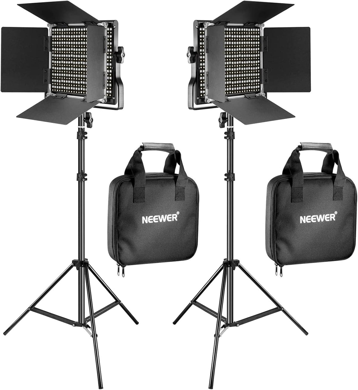 2-Delige Tweekleurige LED-videolichtset – Studiolamp – Fotolamp – Videolamp – LED Lamp – Tweekleurig 3200-5600K En CRI 96+ – Inclusief 2 Verstelbare Lichtstatieven Tot 200 Cm
