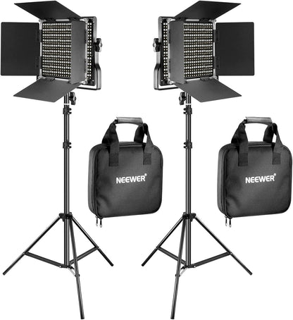 2-Delige Tweekleurige LED-videolichtset – Studiolamp – Fotolamp – Videolamp – LED Lamp – Tweekleurig 3200-5600K En CRI 96+ – Inclusief 2 Verstelbare Lichtstatieven Tot 200 Cm