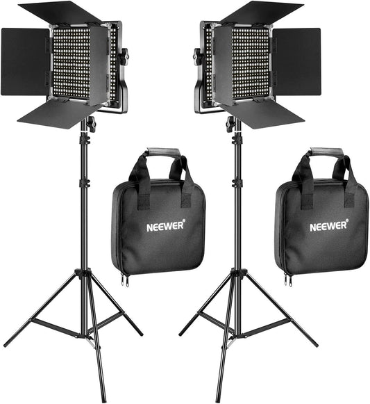 2-Delige Tweekleurige LED-videolichtset – Studiolamp – Fotolamp – Videolamp – LED Lamp – Tweekleurig 3200-5600K En CRI 96+ – Inclusief 2 Verstelbare Lichtstatieven Tot 200 Cm