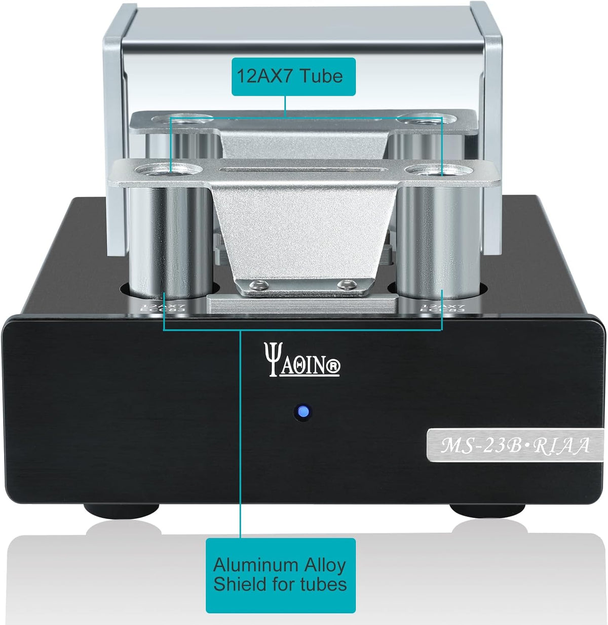 YAQIN MS-23B MM Phono buisversterker, platenspeler voorversterker met buisvoorversterker, compatibel met vinylplatenspelers (RIAA), met premium componenten voor superieure akoestische prestaties