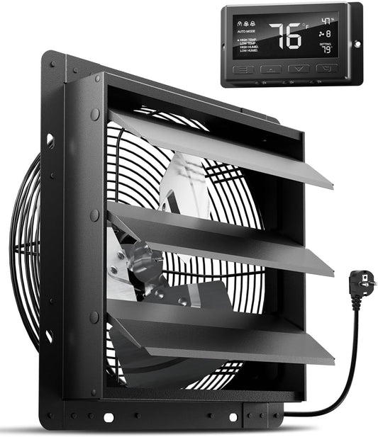 HG Power 300 mm afvoerventilator met temperatuur en vochtigheidsregelaar, intelligente industriële wandventilator, 1650 m³/uur, EC-motor, wandventilator voor kelder, garage, keuken, broeikas