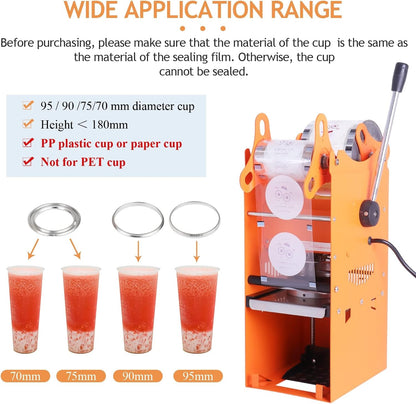 YJINGRUI Bekerzegelmachine, commerciële handmatige Bubble Tea Cup Sealer voor 90/95/70/75 mm diameter kopjes 300-500 kopjes/uur (sealing machine)