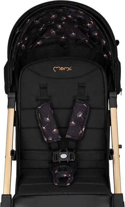 MoMi ESTELLE DAKAR kinderwagen vanaf 6 maanden (tot 22 kg), inklapbare buggy met 5-punts veiligheidsgordel, boodschappenmand en ligfunctie, telescopische stang om te trekken, staat na het opvouwen Ginko