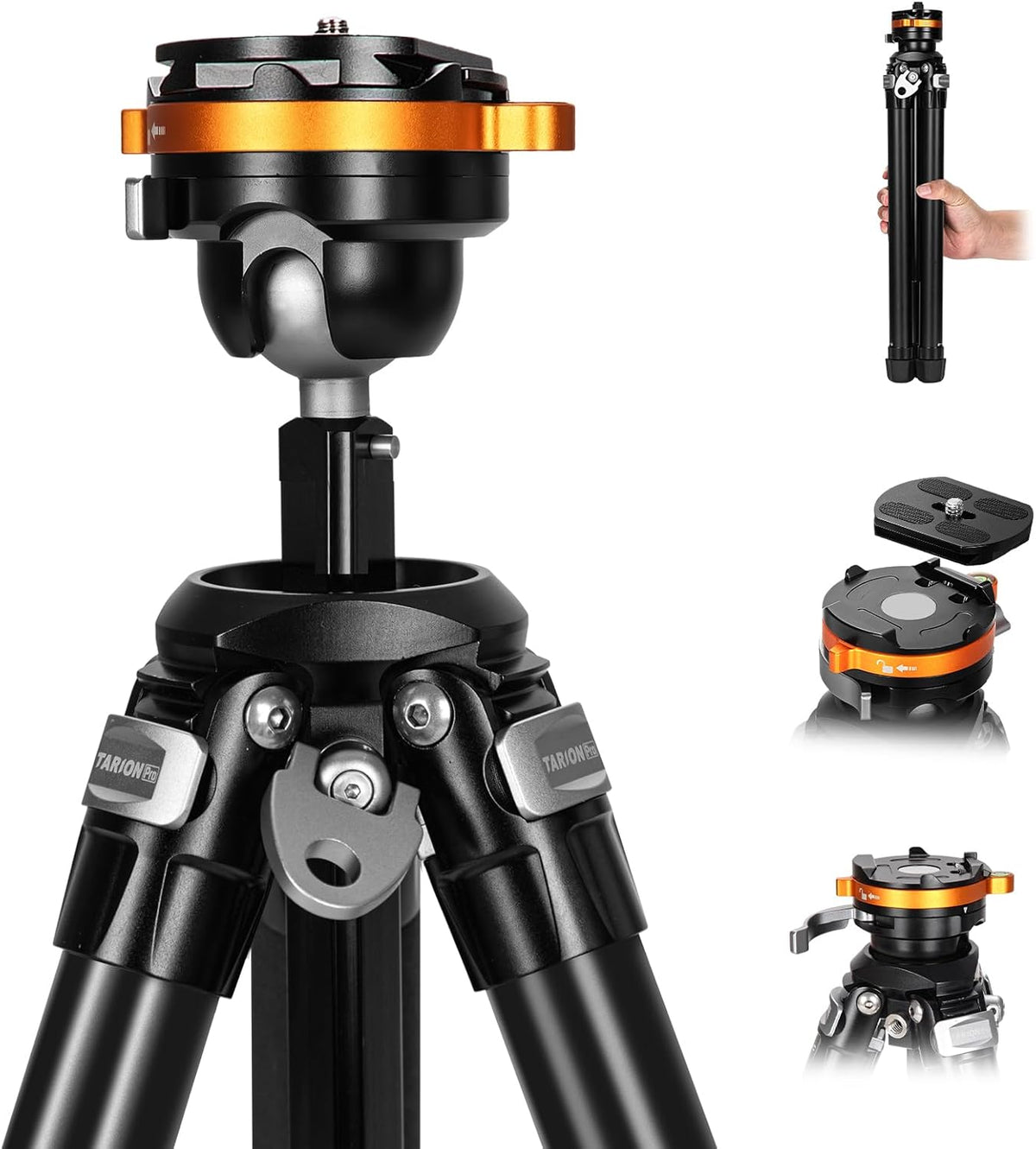 TARION Compact reisstatief voor camera: draagbare lichtgewicht camerastatief voor backpacken, uniek komstatief + kogelkop Quick Release Systeem, aluminium fotografiestatief 60in/152 cm hoog QOBRA