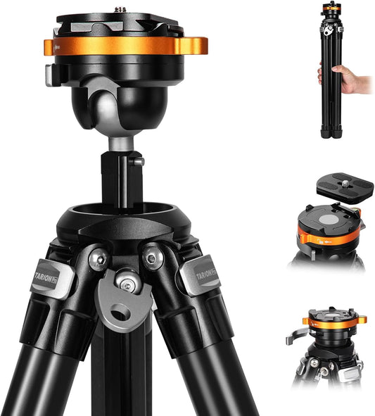 TARION Compact reisstatief voor camera: draagbare lichtgewicht camerastatief voor backpacken, uniek komstatief + kogelkop Quick Release Systeem, aluminium fotografiestatief 60in/152 cm hoog QOBRA