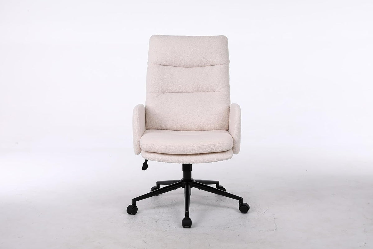 Bureaustoel voor thuis, Teddy Velvet Bureaustoel, Computerstoel met verstelbare hoogte, comfortabele stoel voor thuisstudie en slaapkamer, beige