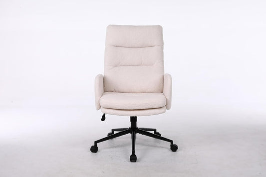Bureaustoel voor thuis, Teddy Velvet Bureaustoel, Computerstoel met verstelbare hoogte, comfortabele stoel voor thuisstudie en slaapkamer, beige