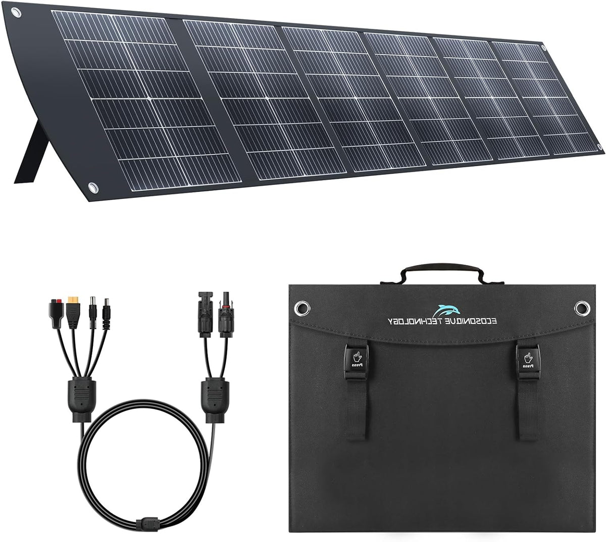 Ecosonique 200W Portable Solar Panel Foldable with Kickstand, USB-C PD3.0 & USB-A QC3.0, MC4, Multi-Output for Power Stations, Generators, Motorhomes, Hiking - QUORE